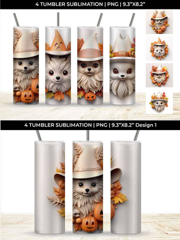 3D Halloween Pomeranian Dog Tumbler Wrap 20 oz Sublimation PNG Bundle Free For Commercial Use Sublimation Sintegra 