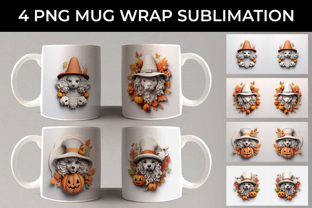 3D Halloween Poodle Dog Mug Wrap Sublimation PNG Bundle Free For Commercial Use Sublimation Sintegra 