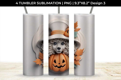 3D Halloween Poodle Dog Tumbler Wrap 20 oz Sublimation PNG Bundle Free For Commercial Use Sublimation Sintegra 