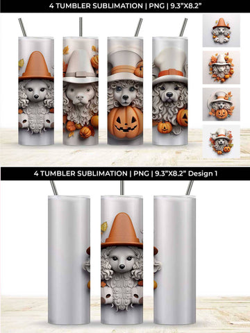 3D Halloween Poodle Dog Tumbler Wrap 20 oz Sublimation PNG Bundle Free For Commercial Use Sublimation Sintegra 
