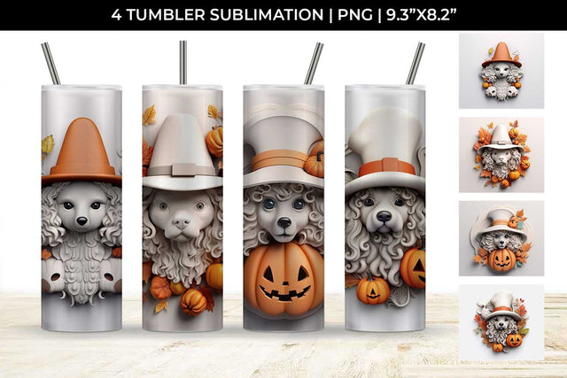 3D Halloween Poodle Dog Tumbler Wrap 20 oz Sublimation PNG Bundle Free For Commercial Use Sublimation Sintegra 