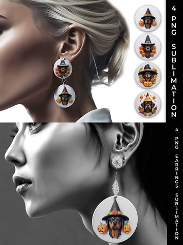 3D Halloween Rottweiler Dog Earrings Sublimation PNG Bundle Free For Commercial Use Sublimation Sintegra 