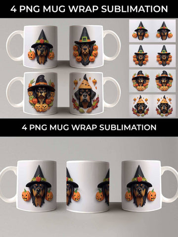 3D Halloween Rottweiler Dog Mug Wrap Sublimation PNG Bundle Free For Commercial Use Sublimation Sintegra 