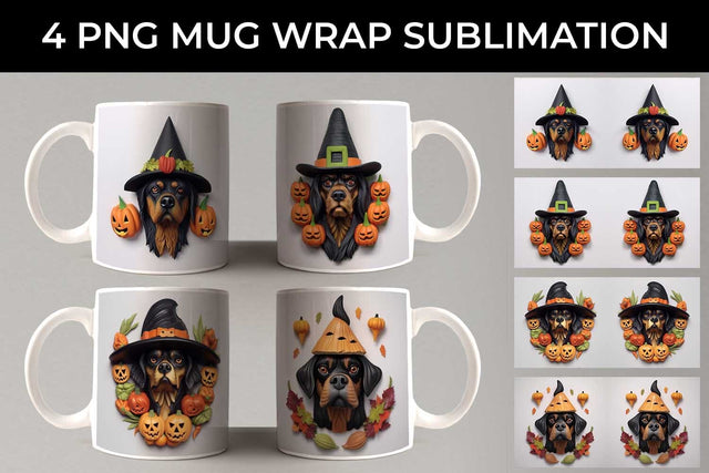 3D Halloween Rottweiler Dog Mug Wrap Sublimation PNG Bundle Free For Commercial Use Sublimation Sintegra 