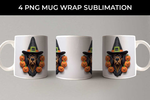 3D Halloween Rottweiler Dog Mug Wrap Sublimation PNG Bundle Free For Commercial Use Sublimation Sintegra 