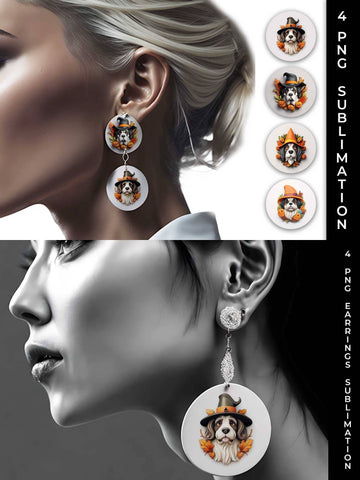 3D Halloween Saint Bernard Dog Earrings Sublimation PNG Bundle Free For Commercial Use Sublimation Sintegra 