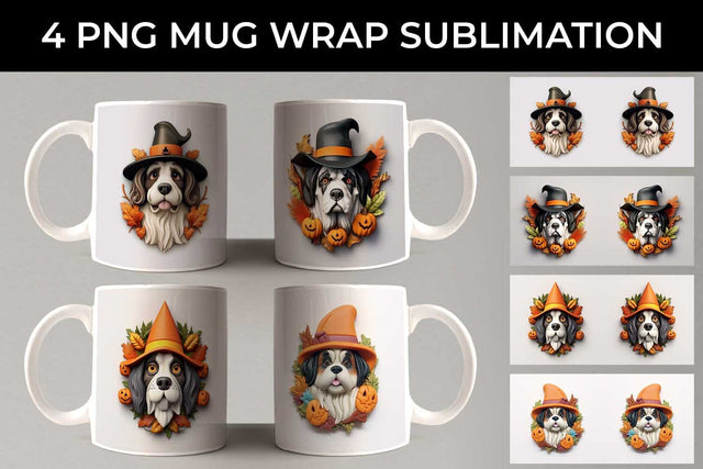 3D Halloween Saint Bernard Dog Mug Wrap Sublimation PNG Bundle Free For Commercial Use Sublimation Sintegra 
