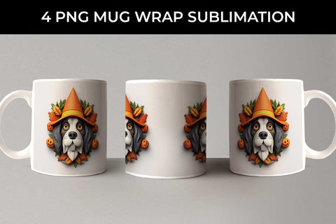 3D Halloween Saint Bernard Dog Mug Wrap Sublimation PNG Bundle Free For Commercial Use Sublimation Sintegra 