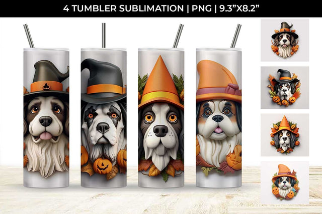3D Halloween Saint Bernard Dog Tumbler Wrap 20 oz Sublimation PNG Bundle Free For Commercial Use Sublimation Sintegra 