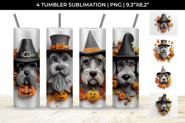 3D Halloween Schnauzer Dog Tumbler Wrap 20 oz Sublimation PNG Bundle Free For Commercial Use Sublimation Sintegra 