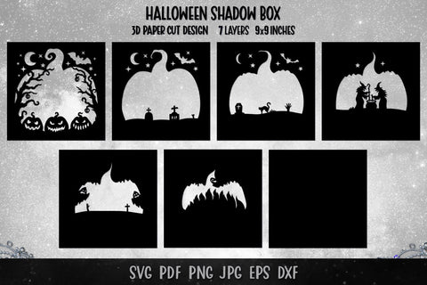 3D Halloween Shadow Box SVG | Halloween Light Box SVG 3D Paper goodfox86 