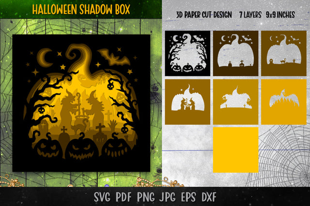 3D Halloween Shadow Box SVG | Halloween Light Box SVG 3D Paper goodfox86 