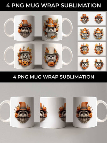 3D Halloween Shih Tzu Dog Mug Wrap Sublimation PNG Bundle Free For Commercial Use Sublimation Sintegra 