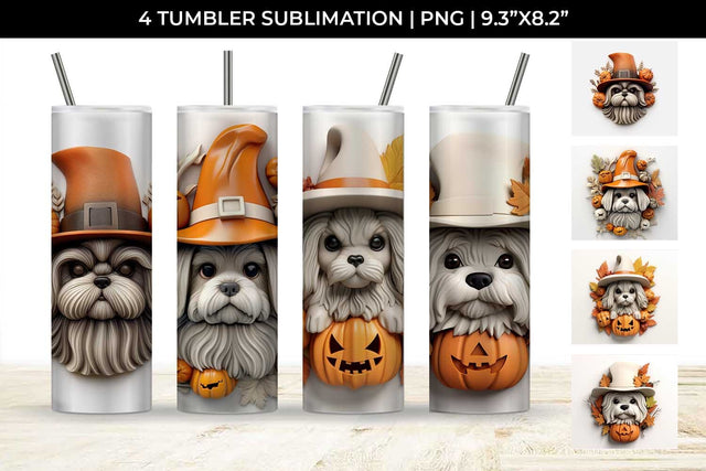 3D Halloween Shih Tzu Dog Tumbler Wrap 20 oz Sublimation PNG Bundle Free For Commercial Use Sublimation Sintegra 