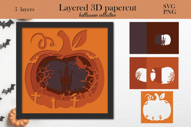 3D Halloween SVG Papercut File | Shadow Box SVG | Layered Paper Art SVG ElenDesigns 