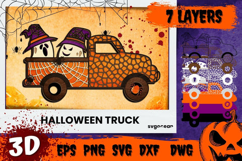 3D Halloween Truck Svg | Layered Cut Files | Mandala SVG SvgOcean 