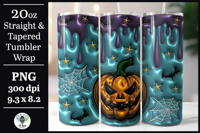 3D Halloween Tumbler Wrap | Inflated Jack-o-lantern PNG Sublimation B Renee Design 