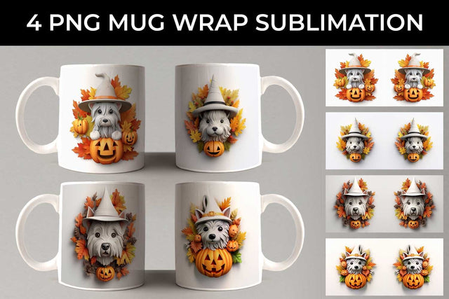 3D Halloween Westie Dog Mug Wrap Sublimation PNG Bundle Free For Commercial Use Sublimation Sintegra 