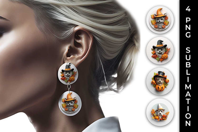 3D Halloween Yorkshire Terrier Dog Earrings Sublimation PNG Bundle Free For Commercial Use Sublimation Sintegra 