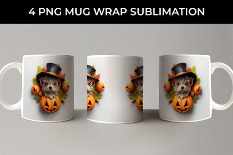 3D Halloween Yorkshire Terrier Dog Mug Wrap Sublimation PNG Bundle Free For Commercial Use Sublimation Sintegra 