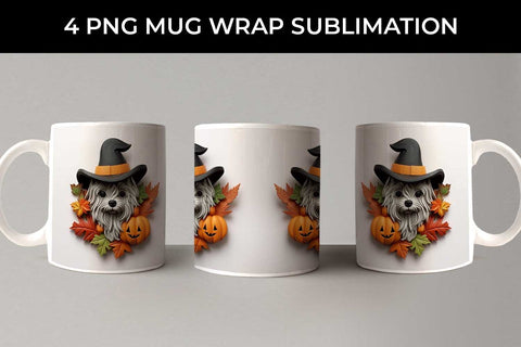 3D Halloween Yorkshire Terrier Dog Mug Wrap Sublimation PNG Bundle Free For Commercial Use Sublimation Sintegra 