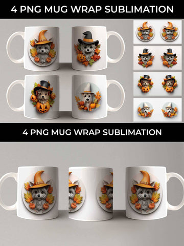 3D Halloween Yorkshire Terrier Dog Mug Wrap Sublimation PNG Bundle Free For Commercial Use Sublimation Sintegra 