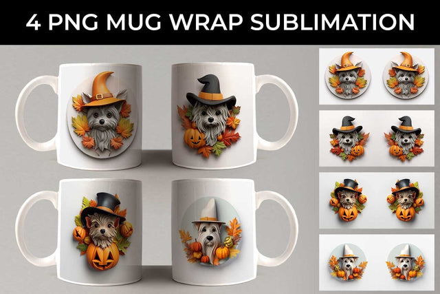 3D Halloween Yorkshire Terrier Dog Mug Wrap Sublimation PNG Bundle Free For Commercial Use Sublimation Sintegra 