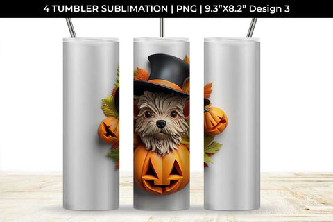 3D Halloween Yorkshire Terrier Dog Tumbler Wrap 20 oz Sublimation PNG Bundle Free For Commercial Use Sublimation Sintegra 
