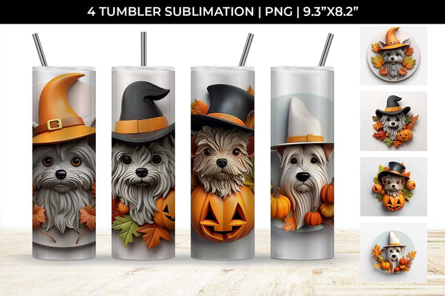 3D Halloween Yorkshire Terrier Dog Tumbler Wrap 20 oz Sublimation PNG Bundle Free For Commercial Use Sublimation Sintegra 