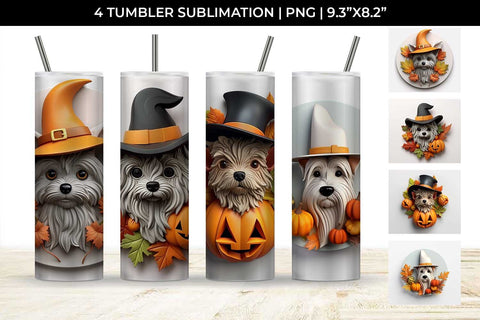 3D Halloween Yorkshire Terrier Dog Tumbler Wrap 20 oz Sublimation PNG Bundle Free For Commercial Use Sublimation Sintegra 