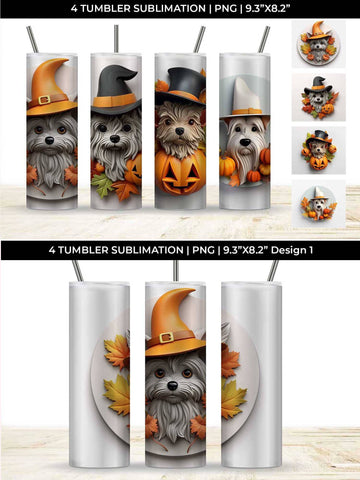 3D Halloween Yorkshire Terrier Dog Tumbler Wrap 20 oz Sublimation PNG Bundle Free For Commercial Use Sublimation Sintegra 