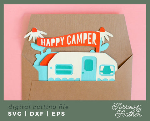 3D Happy Camper Box Card 3D Paper Furrow and Feather SVG 