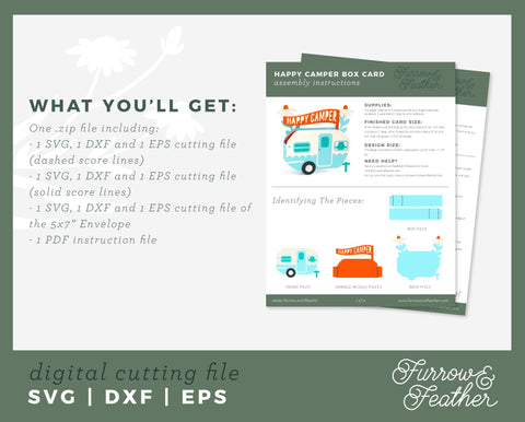 3D Happy Camper Box Card 3D Paper Furrow and Feather SVG 