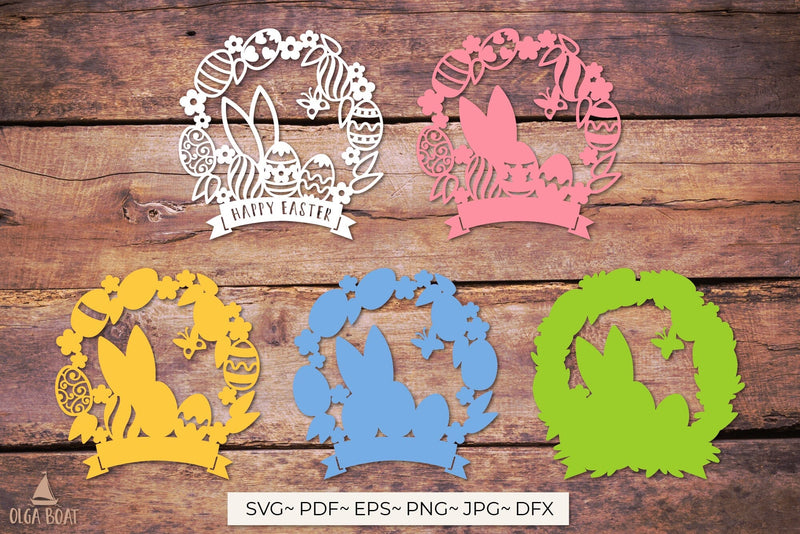 3D Happy Easter Wreath | Happy Easter layered paper cut - So Fontsy