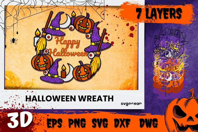 3D Happy Halloween Wreath Svg SVG SvgOcean 
