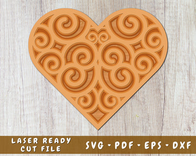 3D Heart Laser SVG Cut File, Multilayer Heart SVG, Valentine's Day Heart SVG SVG HappyDesignStudio 