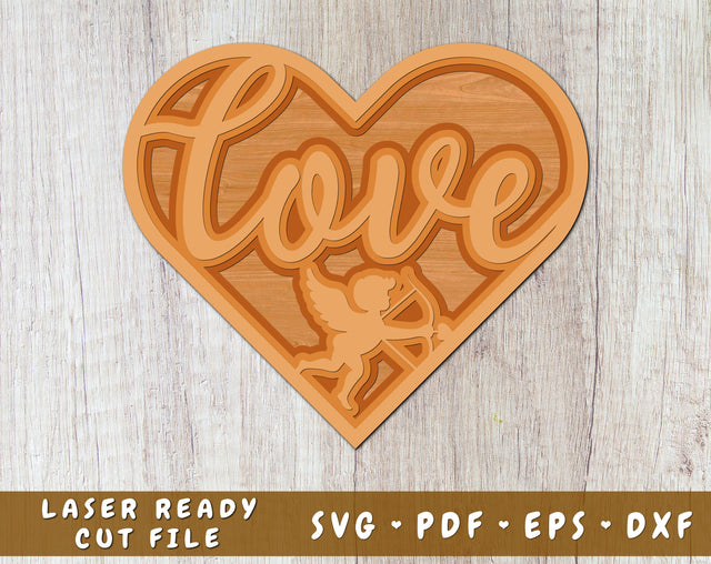 3D Heart SVG Cut File, Heart Laser SVG, Love SVG, Love Heart SVG, Heart DXF, Heart Layered SVG SVG HappyDesignStudio 