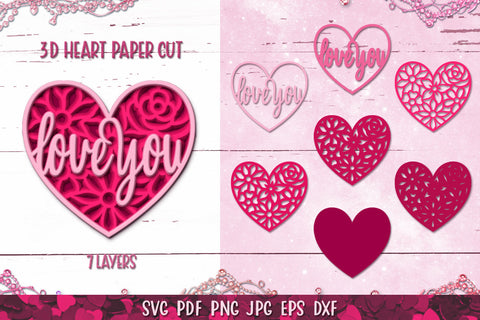 3D Heart,Heart Flower,Heart Paper Cut File,3D Valentines SVG SVG goodfox86 