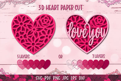 3D Heart,Heart Flower,Heart Paper Cut File,3D Valentines SVG SVG goodfox86 