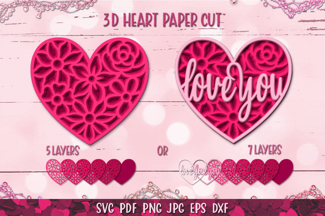 3D Heart,Heart Flower,Heart Paper Cut File,3D Valentines SVG SVG goodfox86 