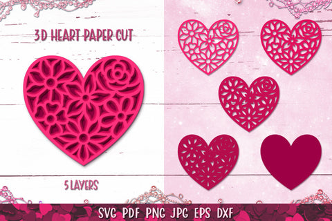 3D Heart,Heart Flower,Heart Paper Cut File,3D Valentines SVG SVG goodfox86 