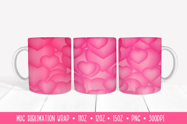 3d Hearts Mug Sublimation Design. Pink Mug Wrap Sublimation LaBelezoka 