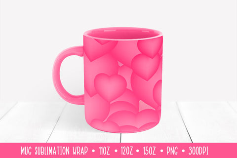 3d Hearts Mug Sublimation Design. Pink Mug Wrap Sublimation LaBelezoka 