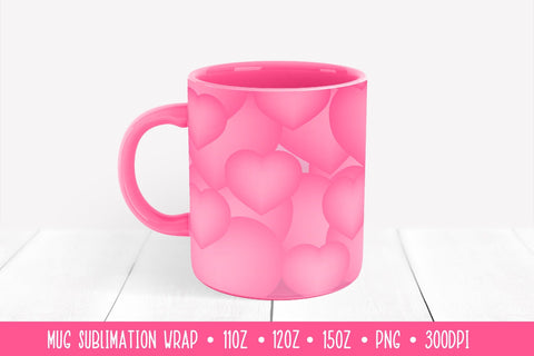 3d Hearts Mug Sublimation Design. Soft Pink Mug Wrap Sublimation LaBelezoka 