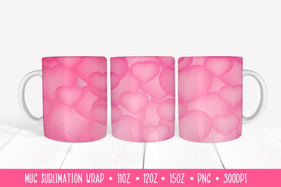 3d Hearts Mug Sublimation Design. Soft Pink Mug Wrap Sublimation LaBelezoka 