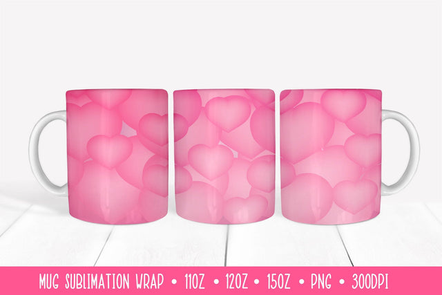 3d Hearts Mug Sublimation Design. Soft Pink Mug Wrap Sublimation LaBelezoka 