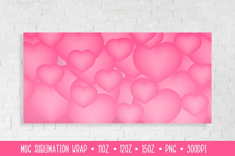 3d Hearts Mug Sublimation Design. Soft Pink Mug Wrap Sublimation LaBelezoka 