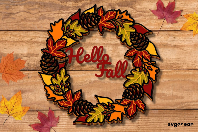 3D Hello Fall Wreath Svg - So Fontsy