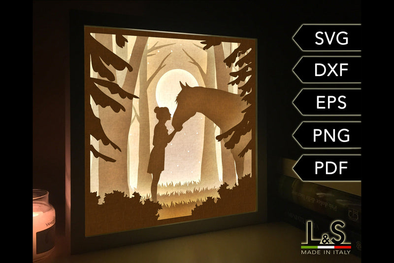 3D Horse Shadow Box Svg Files | Paper Cut Light Box Template - So Fontsy