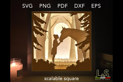 3D Horse Shadow Box Svg Files | Paper Cut Light Box Template 3D Paper Lights & Silhouettes 